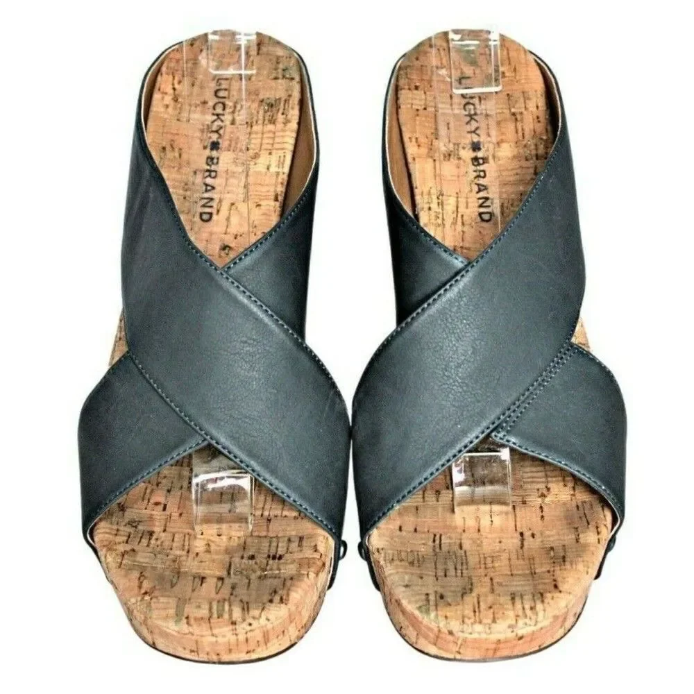 Wedges Sandals Cork Brad Studded X-Band Platform Steel Mykala Blue Women's  9.5